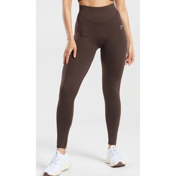 GymShark High Rise Sweat Seamless Leggings Womens Medium New B6A4T Brown - Picture 1 of 11